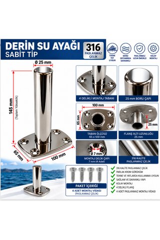 Hanmark DERİN SU AYAĞI 316 PASLANMAZ KROM SABİT TİP 25mm