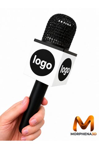 morphena 3d Yaka Mikrofonu El Tipi Mikrofon Aparatı – Logo Alanlı Röportaj Mikrofon Tutucu- Genel Markalara Uyum