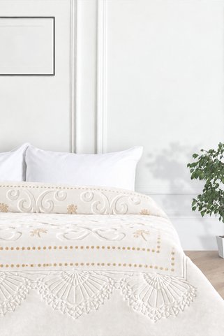 Merinos Pırıltı Çift Kişilik Battaniye Kemik-Gold(Simli) 220x240
