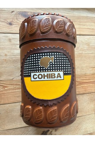 cohiba accessory Retro Puro Saklama Kutusu Habano Detaylı İçi İspanyol Sediri Nem Göstergeli Dışı Deri Kaplı Şık Tasarım 16 cm Çap 25 cm boy