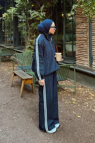 Melike Tatar Şeritli Denim Takım 32-2201