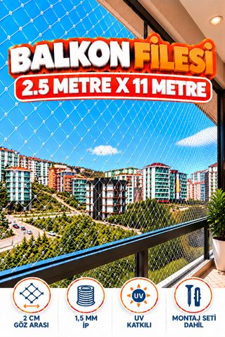 KONAK FİLE 2.5 METRE x 11 METRE Balkon Kuş Koruma Önleme Engelleme Filesi Güvenlik Güvenliği Koruması Filesi Ağı