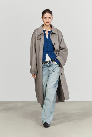 Massimo Dutti Yünlü, yaka detaylı uzun kaban