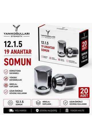 YANIKOĞULLARI OTOMOTİV 12x1.5 SOMUN – 19 ANAHTAR – 20 ADET