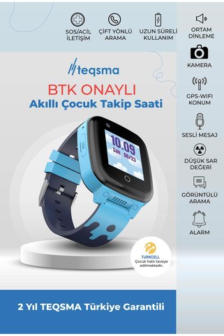 TEQSMA S25 Uz Akıllı Çocuk Saati- SOS, GPS Takibi, Görüntülü Görüşme, BTK Onaylı, Su Geçirmez 24 Ay
