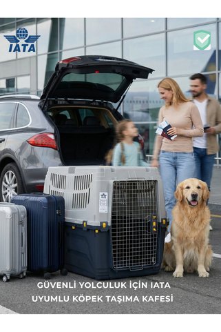 No:6 IATA Uyumlu Büyük Boy Köpek Taşıma Kafesi 92*79*57 cm, Tekerlekli, Çekçek Kollu, Metal Kapılı, 4 Tekerlek Hediyeli