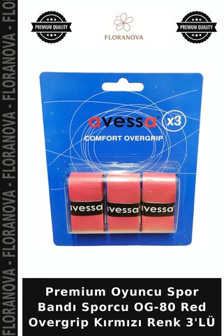 Floranova Premium Oyuncu Spor Bandı Sporcu OG-80 Red Overgrip Kırmızı Renk 3'LÜ