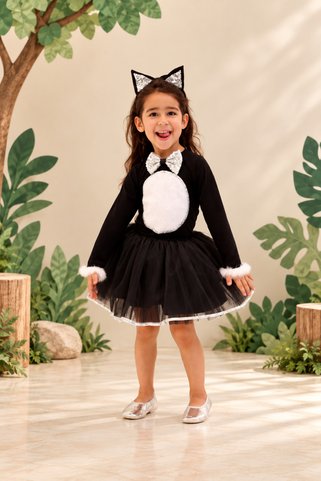 Gala Kostüm Hallowen Cadılar Bayramı Kedi Kız Çocuk Kostümü
