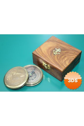 3dsepetim Ahşap Kutulu Pirinç Pusula 11x10 cm