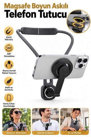 VOOKA MagSafe Manyetik Boyun Askılı Telefon Tutucu 360° Dönebilen Eller Serbest Kullanım Ayarlanabilir Telefon Standı