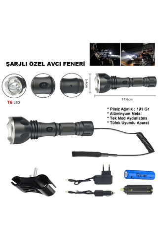 Orjinal 600 Lümen Tx6 Şarjlı Özel Avcı Feneri Wt-253