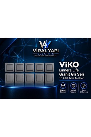 VİKO Linnera Life Granit Gri Tekli Anahtar 10 Adet Çerçeve Dahil