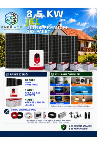 Enerivox 8.5Kw Ultra Premium Jel Güneş Enerji Sistemi Paketi