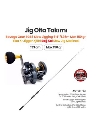 Savage Gear SGS6 Slow Jigging 1.93m Max 150 gr Tek Parça Kamış + Tica X-Jigger XJ5HL Sağ Kol Slow Jig Makinesi + Jig Olta Takımı Set 32