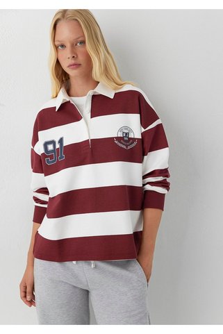 Mavi Baskılı Blok Renkli Polo Yaka Sweatshirt 1S20017-A6891