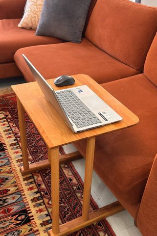 Vivonest Masif Kayın Ahşap Laptop Sehpası 50x40 cm - Koltuk Yanı Çalışma Masası, Naturel