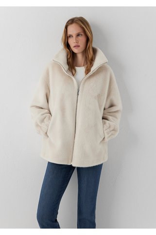 Mavi Bej Suni Kürk Ceket Oversize / Geniş Kesim 1110597-70143