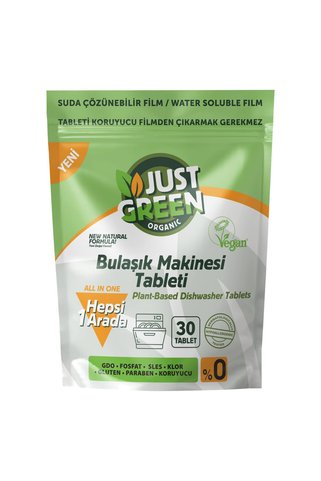 Just Green 2 Adet Organic Bulaşık Makinesi Tableti 30'lu 480 G
