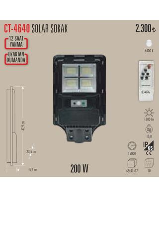 Cata ct-4640 200w solar led projetör 1 adet beyaz ışık