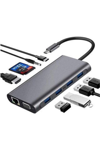 MyBest Type-C To HDMI Adaptör 11 In 1 Dört USB 3.0 Bağlantı Noktası 4K HDMI VGA Type C PD USB3.0 RJ45 Ether