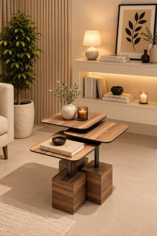 OVİS HOME TROYA MODER CEVİZ 3'LÜ ZİGON SEHPA %100 MDF