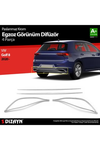 S Dizayn S-Dizayn VW Golf 8 ile Uyumlu Krom Egzoz Görünümü Difüzör 4 Prç. 2020 Üzeri A+ Kalite