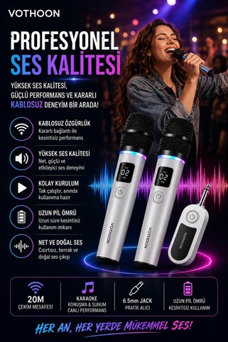 Eco Lounge Kablosuz Karaoke Çift Mikrofon 6.5 mm Sahne Parti Düğün Aktivite Amfi Hoparlör