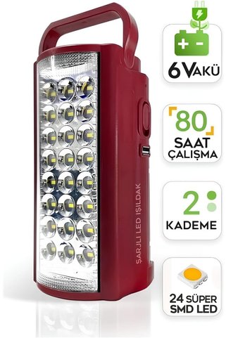 HANEL Kamp Lambası ve Portatif Işıldak Usb Şarj 6v Akülü 80 Saat - 3 gün Aydınlatma 24 Smd Led Işıldak Lam