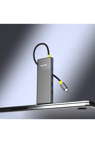 HANEL SW-U708 7 in 1 Gri Metal 4K 60Hz HDMI 100W PD, 2xUSB 3.2 1xType-C Data, SD/TF Type C Hub Adaptör