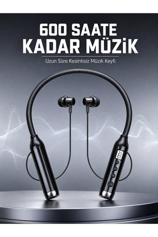 tecnocom Dijital Göstergeli Boyun Tipi Bluetooth Kulaklık Mikrofonlu Çağrı ve Müzik