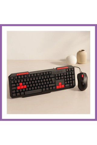Bezos USB Kablolu Klavye Mouse Set - Kırmızı Tuşlu Q Klavye 1600 DPI BZSSS