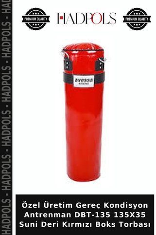 HadPols Özel Üretim Gereç Kondisyon Antrenman DBT-135 135X35 Suni Deri Kırmızı Boks Torbası