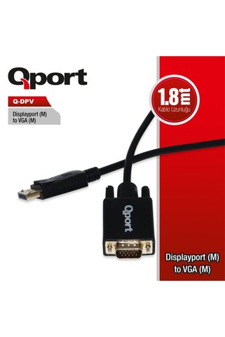 Qport Q-DPV DISPLAY PORTUNDAN VGA 1,8 METRE ÇEVİRİCİ KABLO BEZ