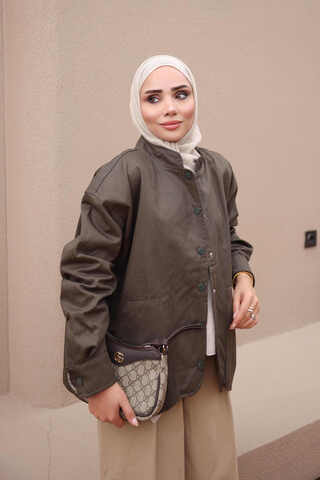 İmajButik Haki Oversize Çıt Çıtlı Gabardin Ceket