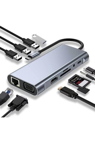 MyBest USB C HUB, Yerleştirme İstasyonu, 11'i 1 arada USB C Adaptörü, 4K HDMI, VGA, USB 3.0 Bağlantı Noktal