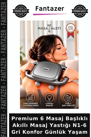 Fantazer Premium 6 Masaj Başlıklı Akıllı Masaj Yastığı N1-6 Gri Konfor Günlük Yaşam