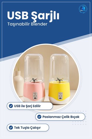 TARER Kişisel Blender Taşınabilir USB Şarjlı Mini Smoothie Paslanmaz Çelik Bıçaklı 1 Adet Ofis Seyahat