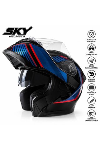 SKY HELMETS 902 RACİNG BLUE Çene Açılır Motosiklet Kaskı