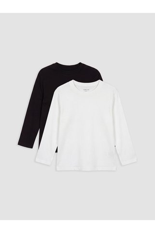 LC Waikiki TexX Store Kalitesi LCW Kids Beyaz Penye Düz Standart & Regular Uzun Kollu Erkek Çocuk Tişört