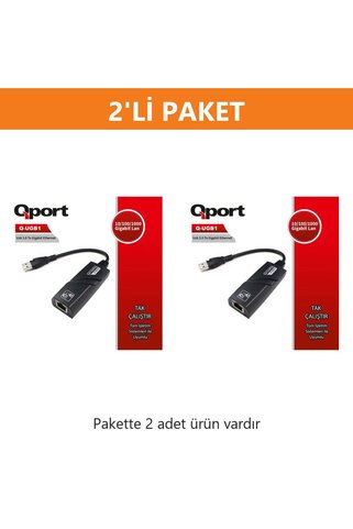 Qport Q-UGB1 USB 3.0 TO GIGABIT ETHERNET 10/100/1000 DÖNÜŞTÜRÜCÜ 2'li Paket