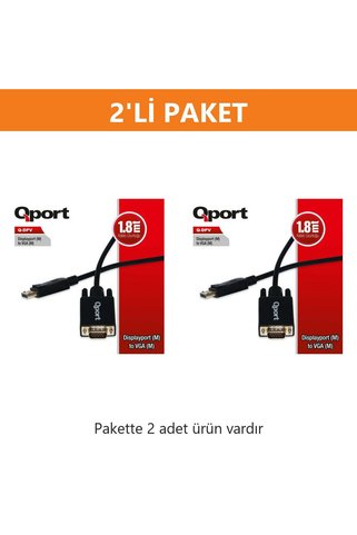 Qport Q-DPV DISPLAY PORTUNDAN VGA 1,8 METRE ÇEVİRİCİ KABLO 2'li Paket