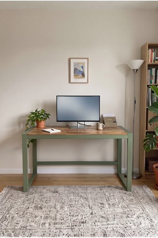 DEKOPRATİK Marsilya Çalışma Masası - Metal Ayaklı Bilgisayar Masası Ofis Masası 132cm x 60cm Mint Yeşili - Atlantik Çam