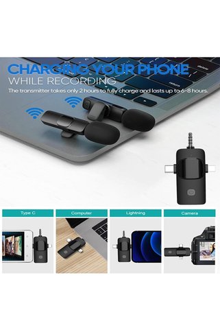 AKSOY K9-C2 Wireless 3ın1 (Kablosuz Mikrofon) Type-C - Lightning -3,5mm Jak Çiftli Yaka Mikrofonu