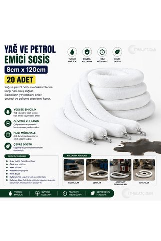 RuniqueHome 20 Adet Yağ Ve Petrol Emici Sosis 8cm X120 Cm