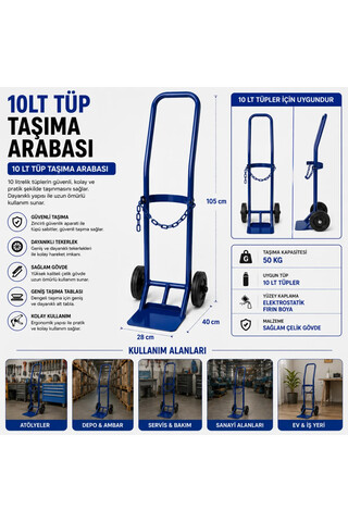 RuniqueHome Tüp Taşıma Arabası 10 Lt Portatif Gaz Tüpü Taşıma El Arabası