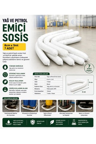 RuniqueHome 7 Adet Yağ Ve Petrol Emici Sosis 8cm X 3mt