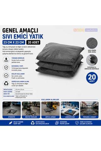 RuniqueHome Genel Amaçlı Sıvı Emici Yatık 23 cm x 23 cm 20 Adet
