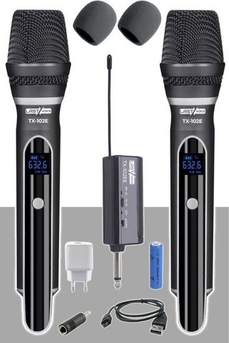 AKSOY Lastvoice Tx-102EE Şarjlı ÇİFTLİ EL Tipi Telsiz Kablosuz Mikrofon Seti UHF