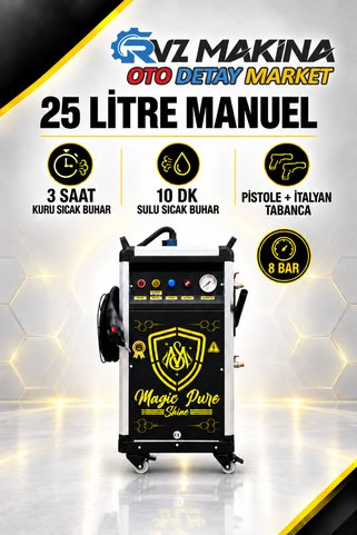 Ravza Makina MPS-25 | 25 Litre Manuel Profesyonel Buharlı Oto Yıkama ve Detay Temizlik Makinesi
