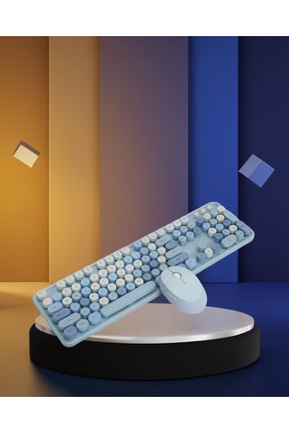 teknodayım Kablosuz Retro Klavye ve Mouse Seti 104 Tuşlu Sessiz Yazım